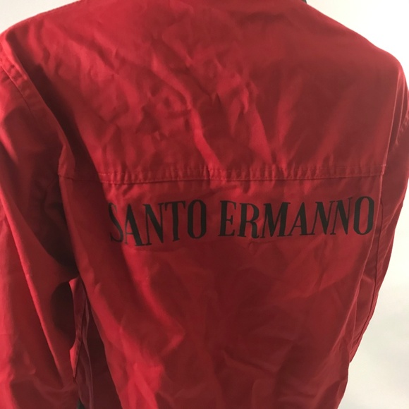 Santo Unisex Denim Jacket Cotton Button Down Red L - Picture 5 of 8